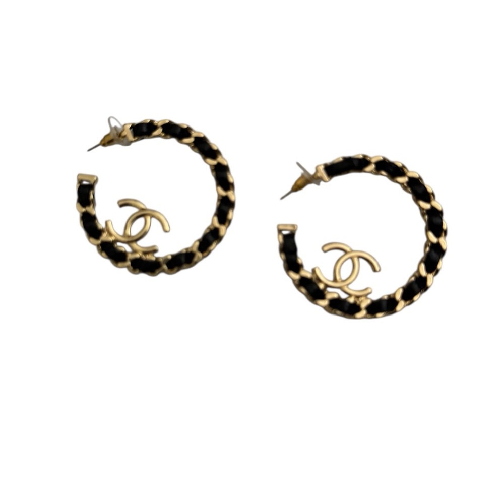 Chanel Gold and Black Hoop Earrings